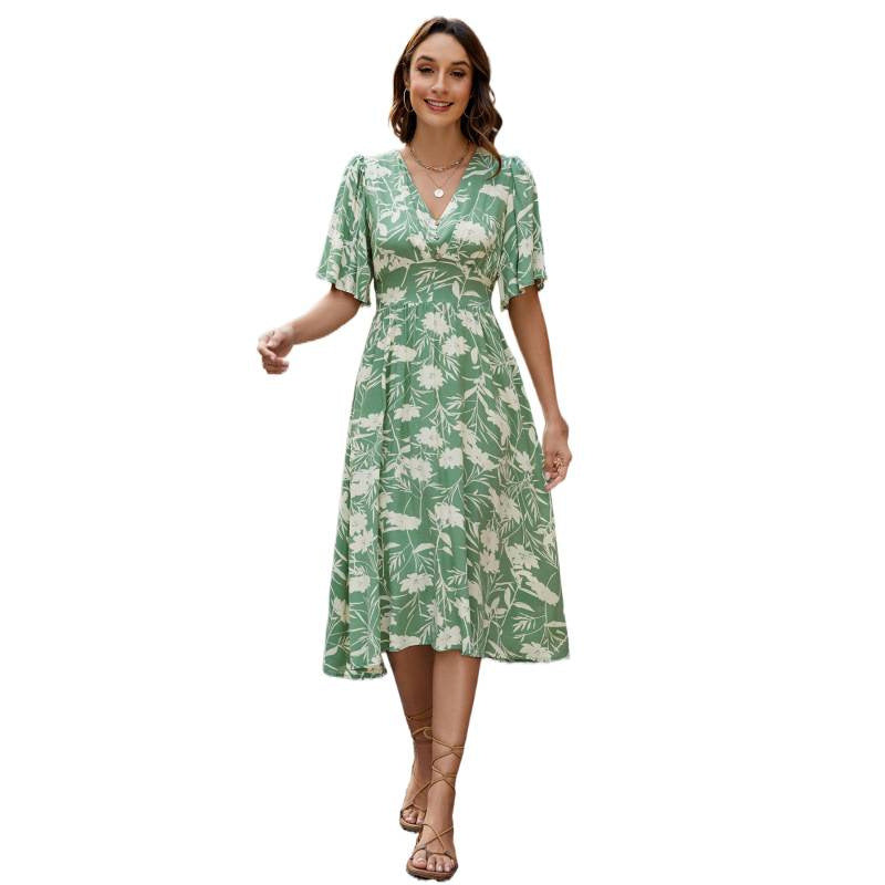 Damen Sommerliches Midikleid mit verspielten Rüschendetails und V-Ausschnitt EB