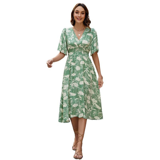 Damen Sommerliches Midikleid mit verspielten Rüschendetails und V-Ausschnitt EB