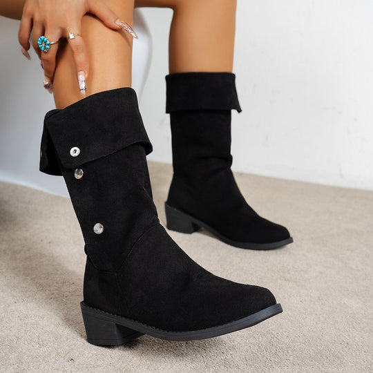 Damen Elegante Stiefel aus weichem mit modischen Knopfdetails EB