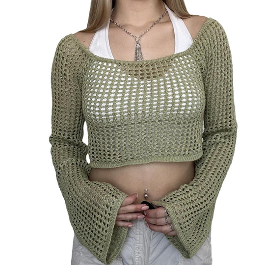 Damen luftiges Crop-Top aus weichem Netzstrick EB
