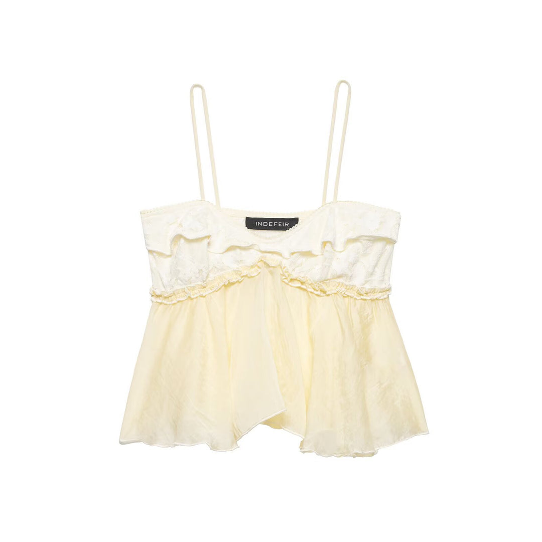 Damen Spitzen-Cami-Top mit zarter Rüsche und fließendem Schnitt EB