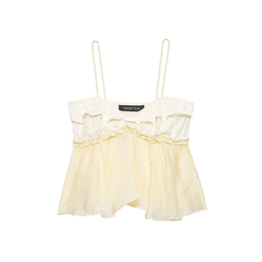 Damen Spitzen-Cami-Top mit zarter Rüsche und fließendem Schnitt EB