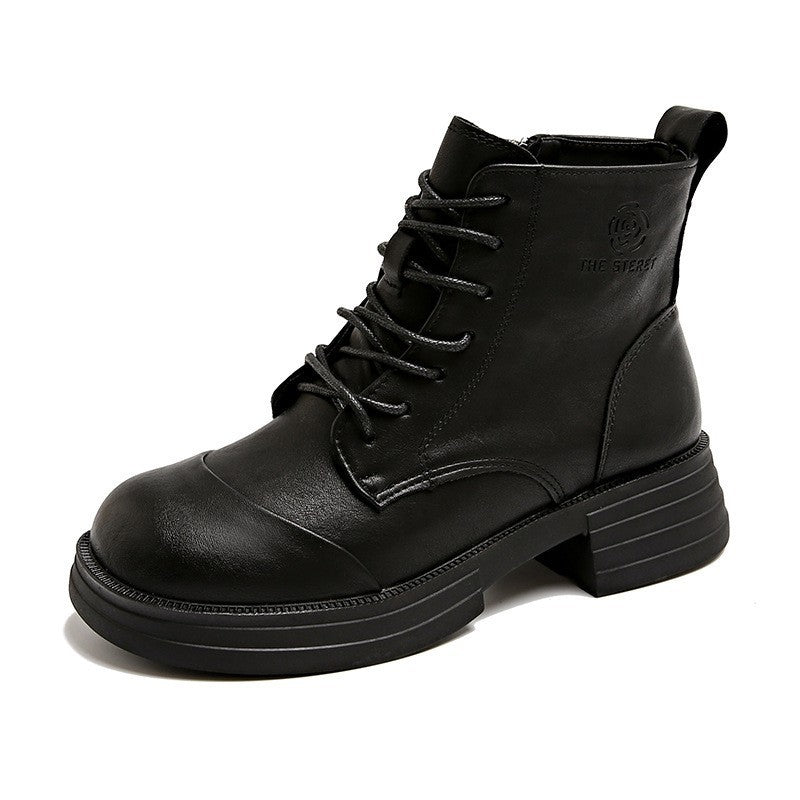 Damen stylische Schnürstiefeletten mit Reißverschluss und robustem Profil EB