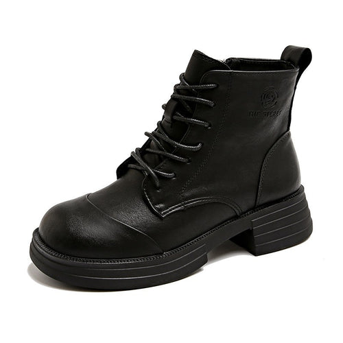 Damen stylische Schnürstiefeletten mit Reißverschluss und robustem Profil EB