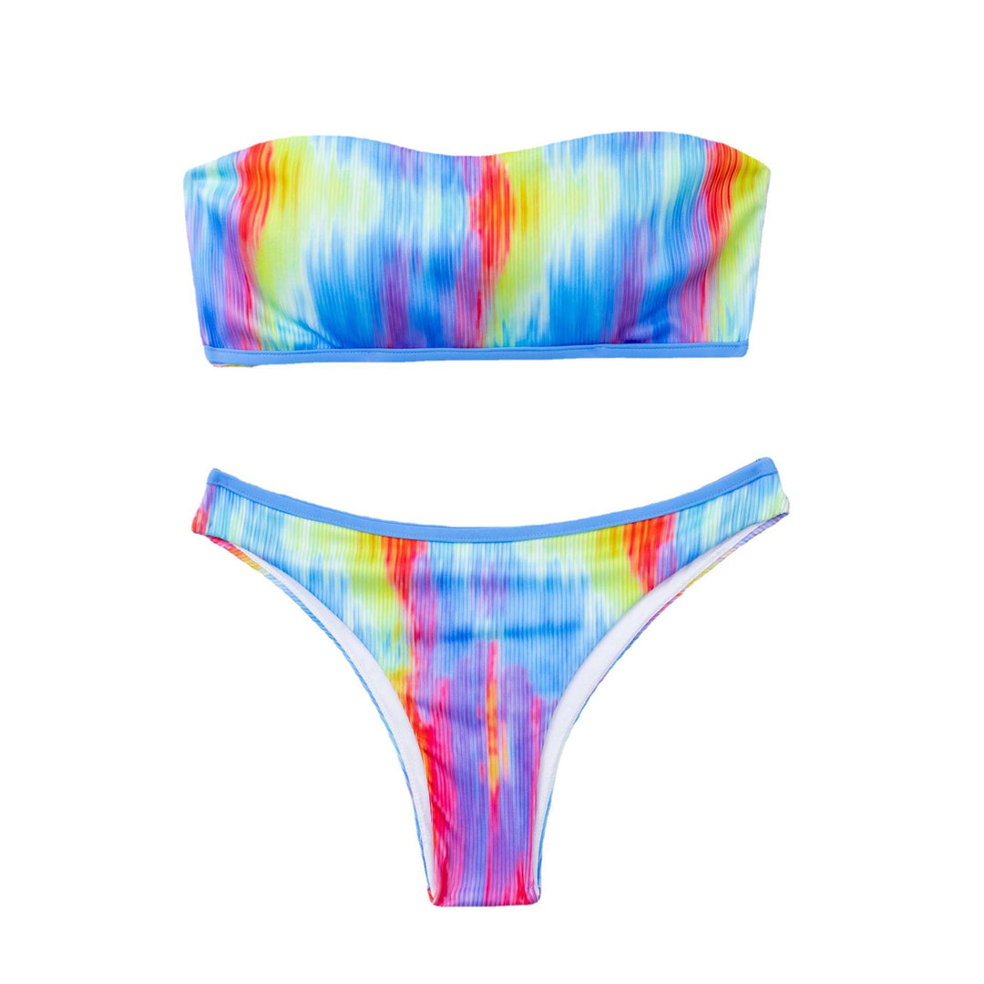 Damen Sportlicher Bikini mit buntem Wellenmuster EB