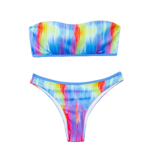 Damen Sportlicher Bikini mit buntem Wellenmuster EB