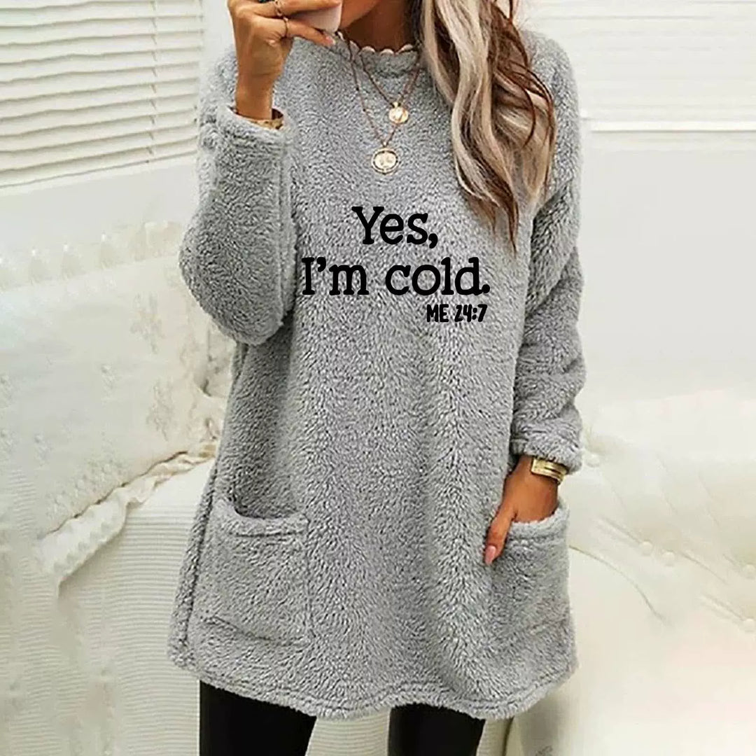 EB | Übergröße Sweatshirt Doppelseitiges Fleece Buchstabenprint Seitentaschen Langarm
