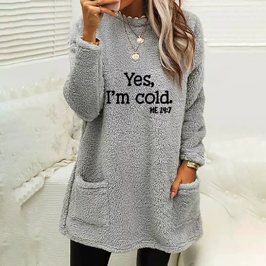 EB | Übergröße Sweatshirt Doppelseitiges Fleece Buchstabenprint Seitentaschen Langarm