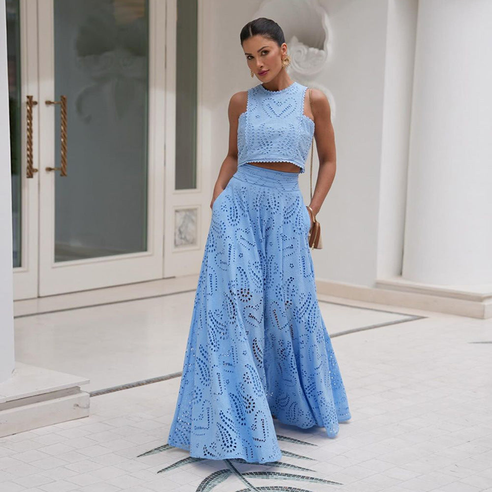 Damen Elegantes Zweiteiliges Kleidungsset mit Lochmuster EB