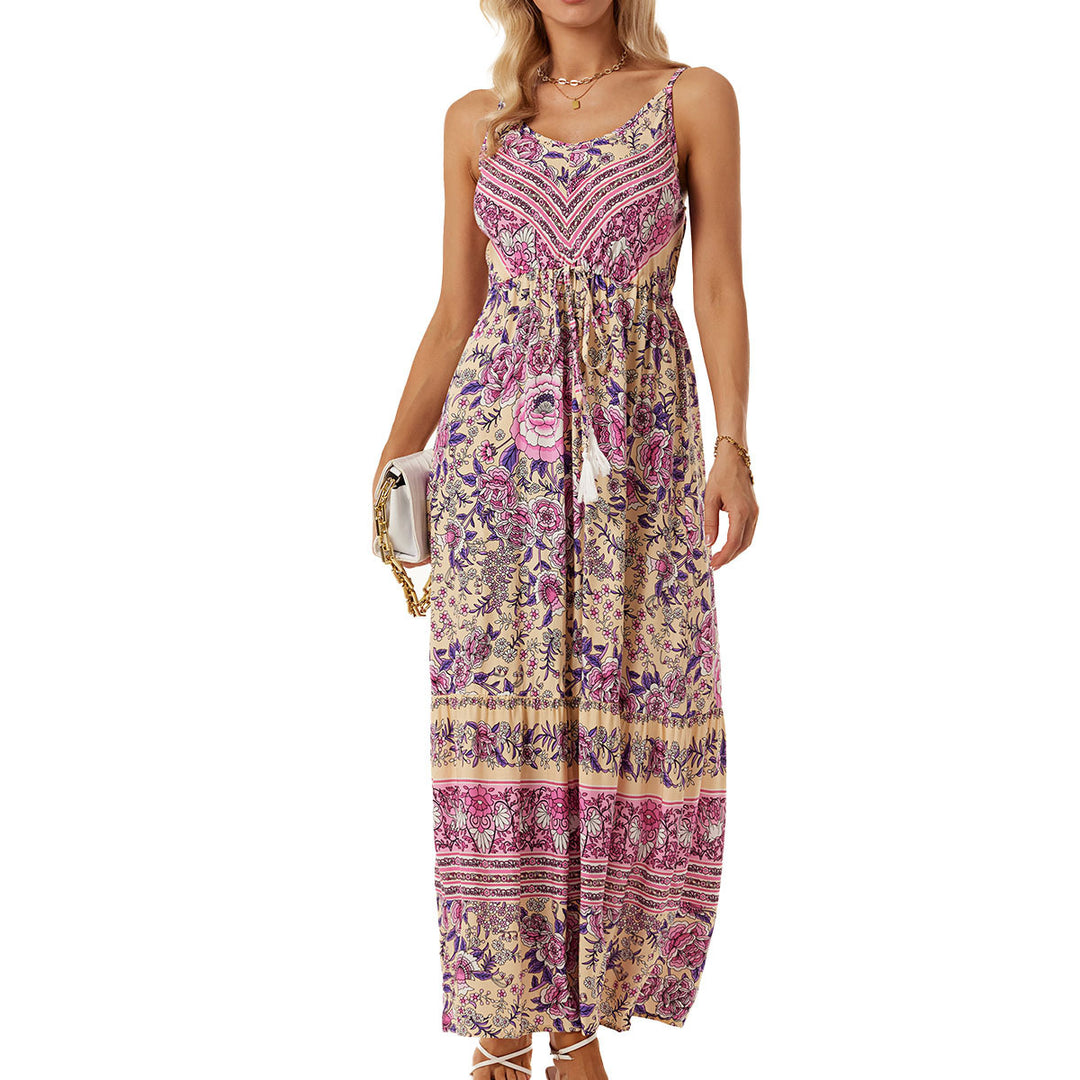 Damen Maxikleid im bohemian Stil mit verstellbarem Bund EB