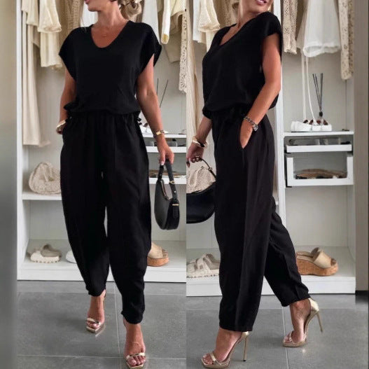 Damen lässiger Jumpsuit mit elastischem Bund und praktischen Taschen EB