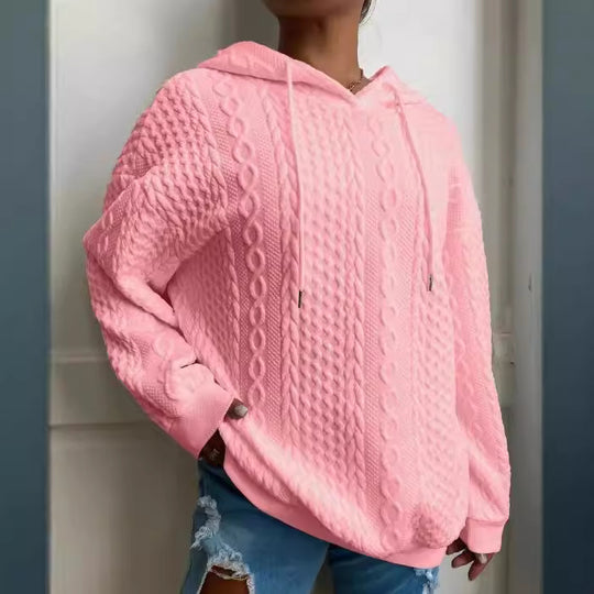 Damen Oversized Strickpullover mit kreativem Kabeleffekt und Kapuze EB