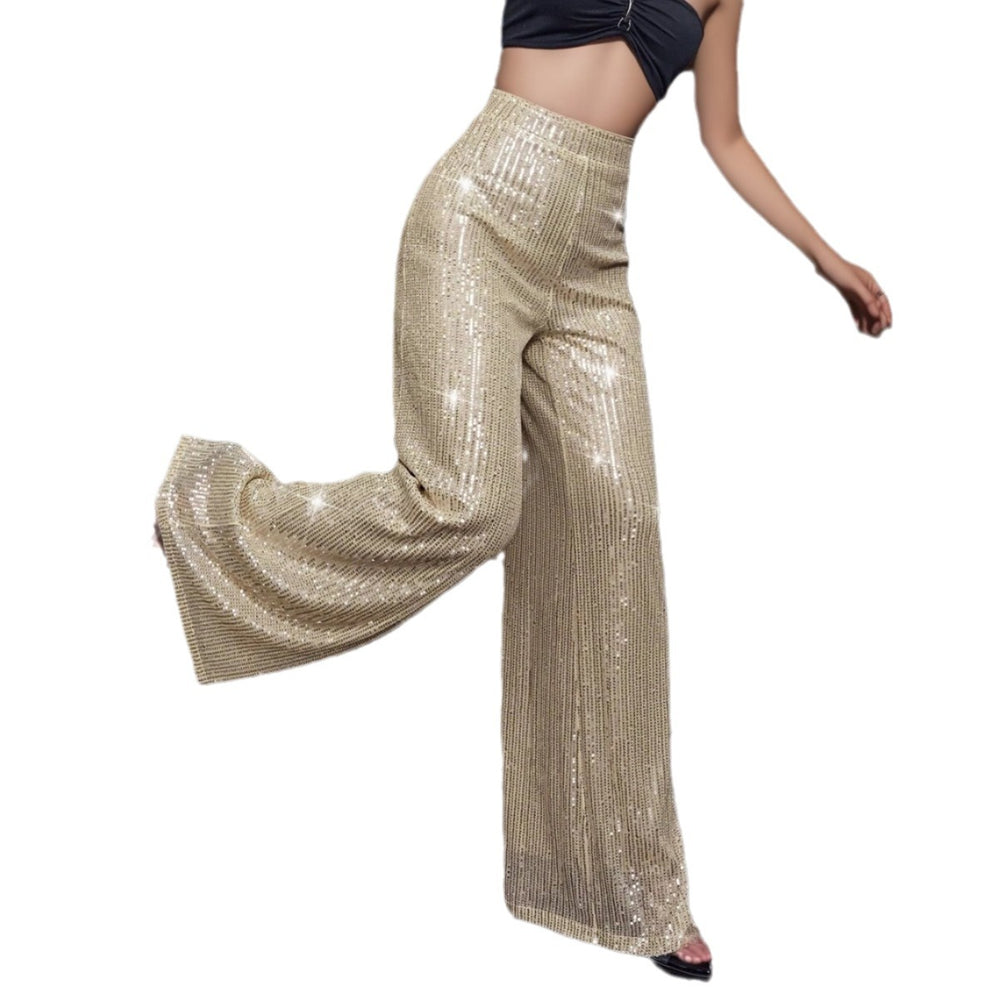 Damen Glänzende Palazzohose mit funkelndem Pailletten-Design EB