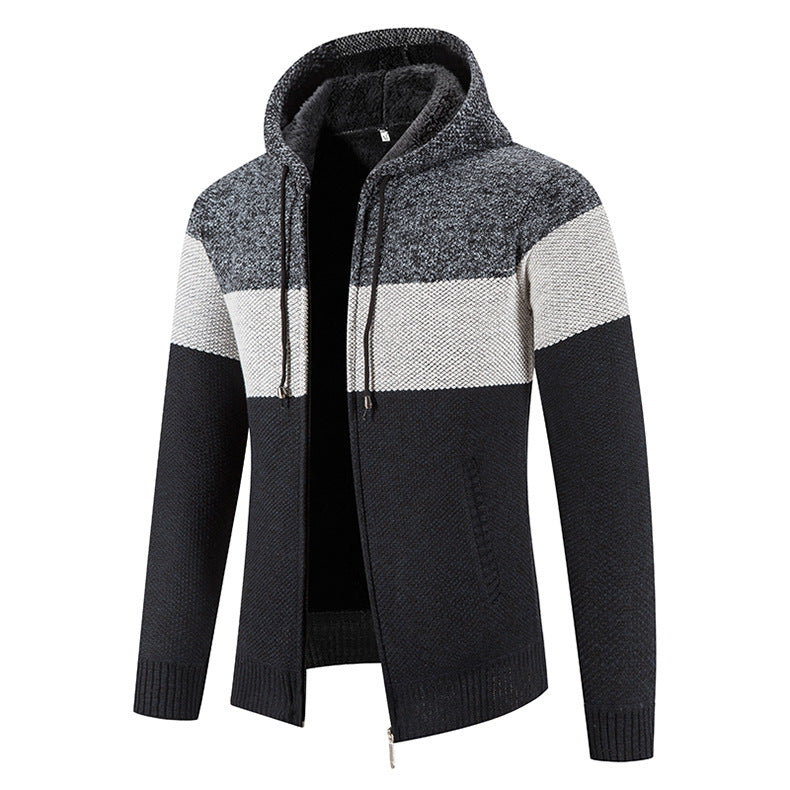 Herren modischer Strickjacke mit Kapuze und strukturiertem Design EB