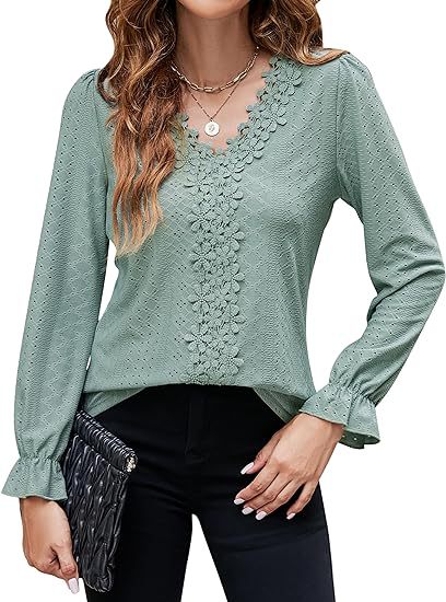 Damen elegante Bluse mit floralem Design und V-Ausschnitt EB