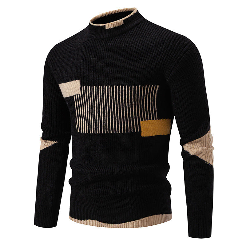 Herren nan gerippter Feinstrickpullover mit Stehkragen und kontrast-Blockdesign EB