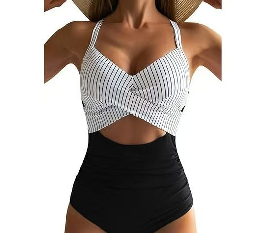 Damen Cut-Out Badeanzug mit Kreuzgurt EB