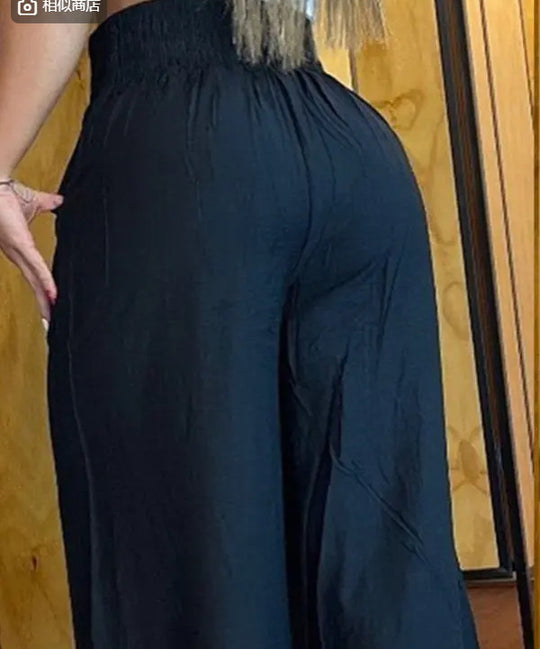 Damen weite Hosen mit elastischem Bund und stylischen Fransen EB