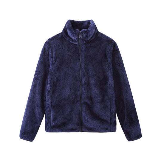 Damen gemütliche Fleecejacke mit hohem Kragen und praktischem Reißverschluss EB