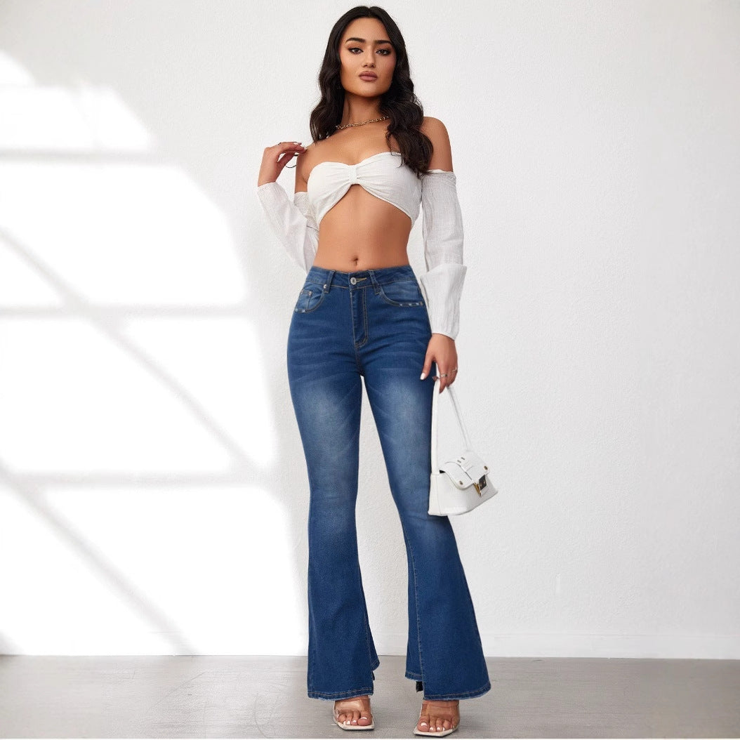 Damen Flared Jeans mit hohem Bund und eleganter Schnittführung EB