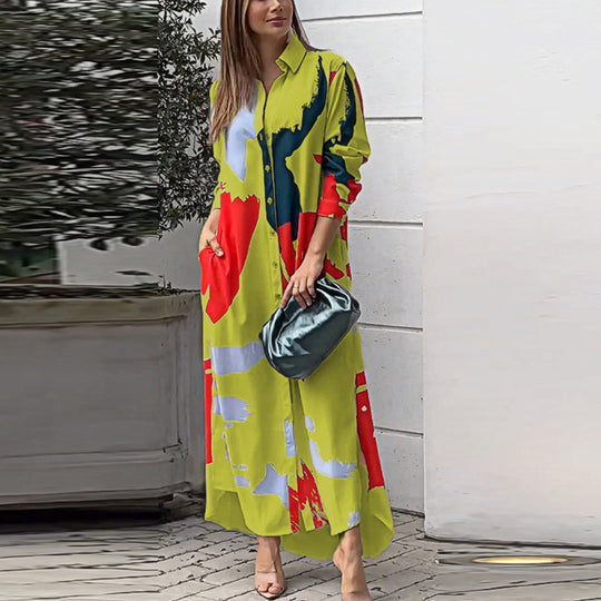 Damen Maxi-Hemdrobe mit buntem Kunstdesign EB