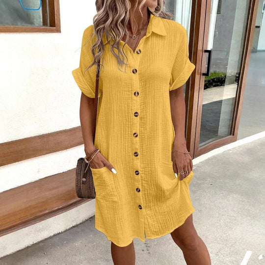 Damen Hemdkleid mit Knopfleiste und praktischen Taschen EB