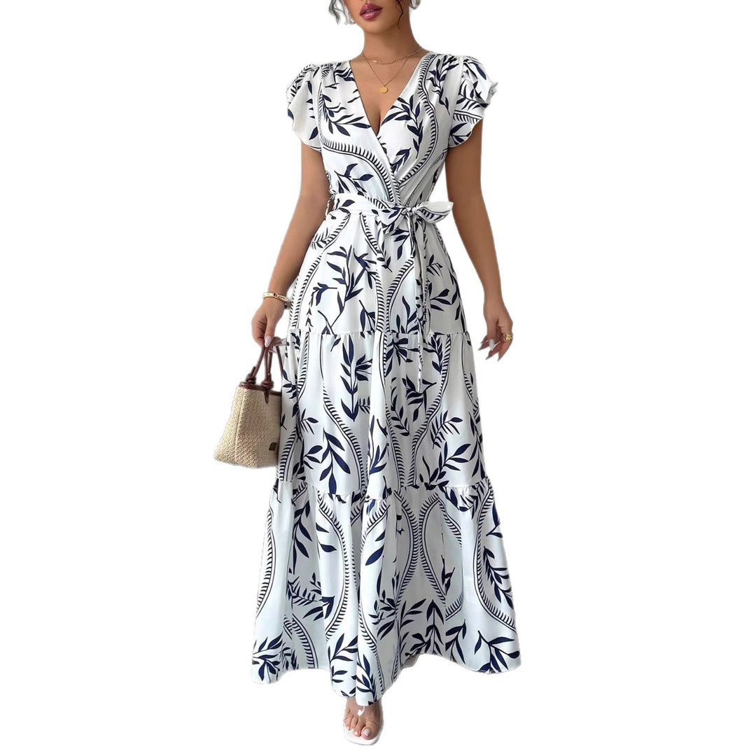 Damen Maxikleid im boho-inspirierten Design mit floralen Elementen und taillierbarem Gürtel EB