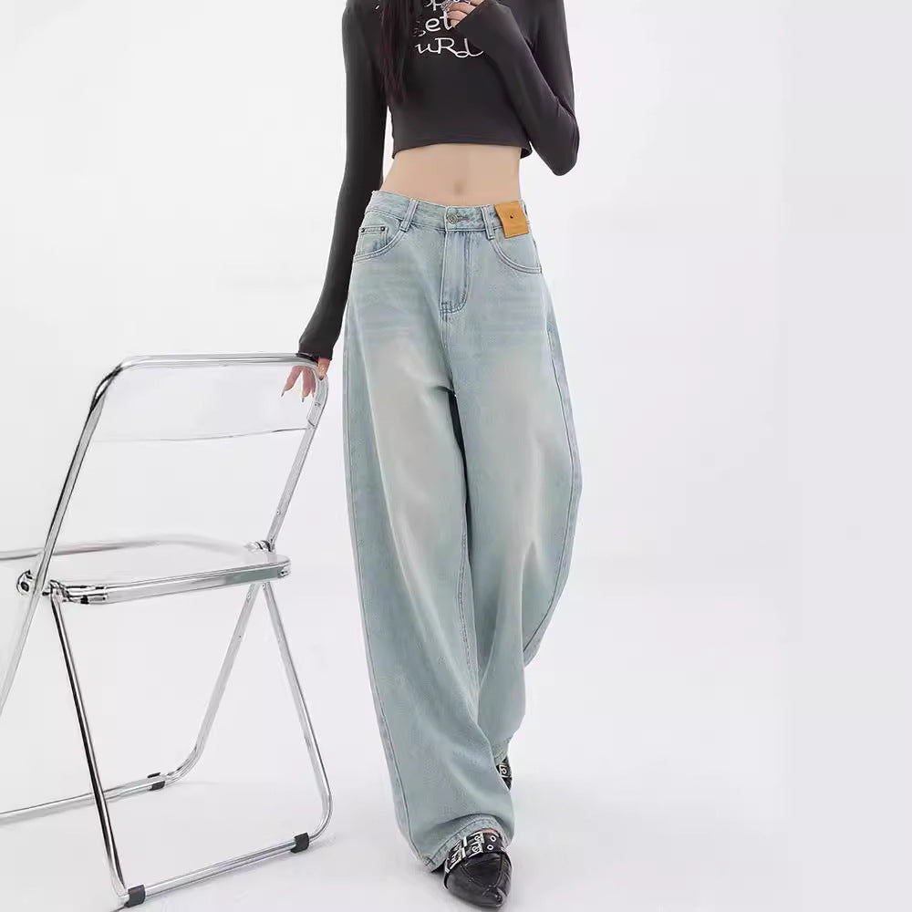 Damen Weit geschnittene Hochbundjeans im modischen Vintage-Look EB