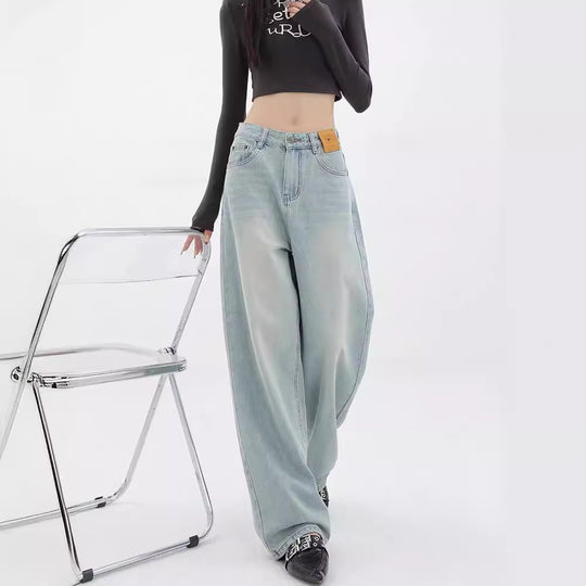 Damen Weit geschnittene Hochbundjeans im modischen Vintage-Look EB