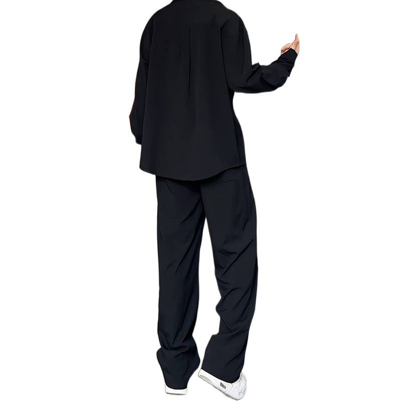 Herren nan locker geschnittenes zweiteiliges Freizeitset mit tiefem V-Ausschnitt Overshirt und weitem Bundfaltenhose EB