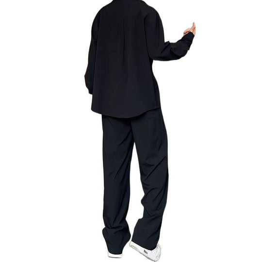 Herren nan locker geschnittenes zweiteiliges Freizeitset mit tiefem V-Ausschnitt Overshirt und weitem Bundfaltenhose EB