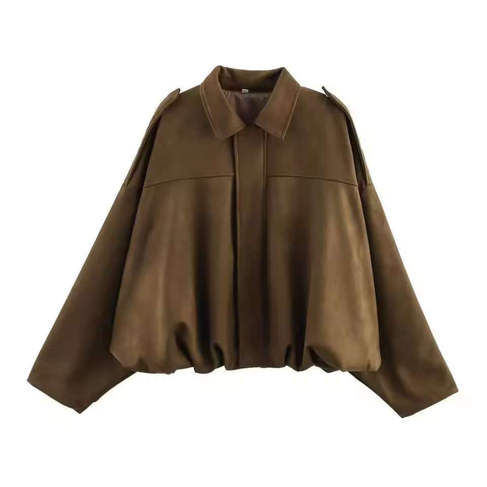 Damen Kurzjacke im Oversize‑Schnitt mit Ballon Saum und Schulterklappen EB