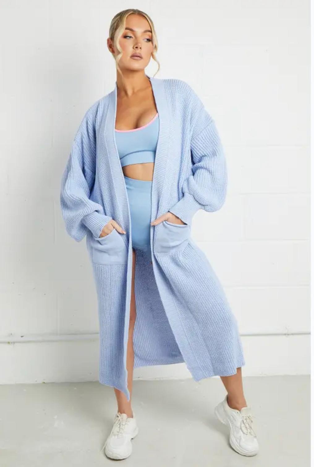 Damen Langer Strickmantel mit großzügigen Taschen EB