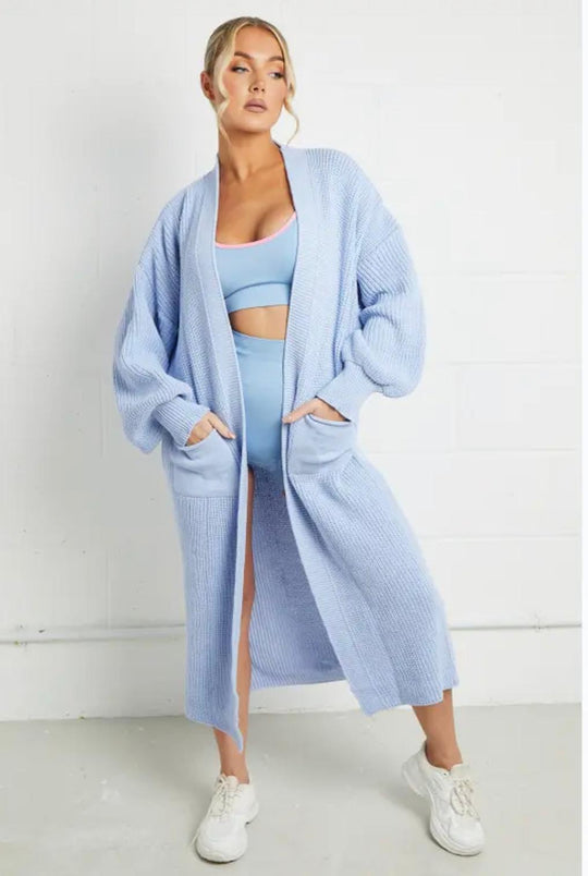 Damen Langer Strickmantel mit großzügigen Taschen EB