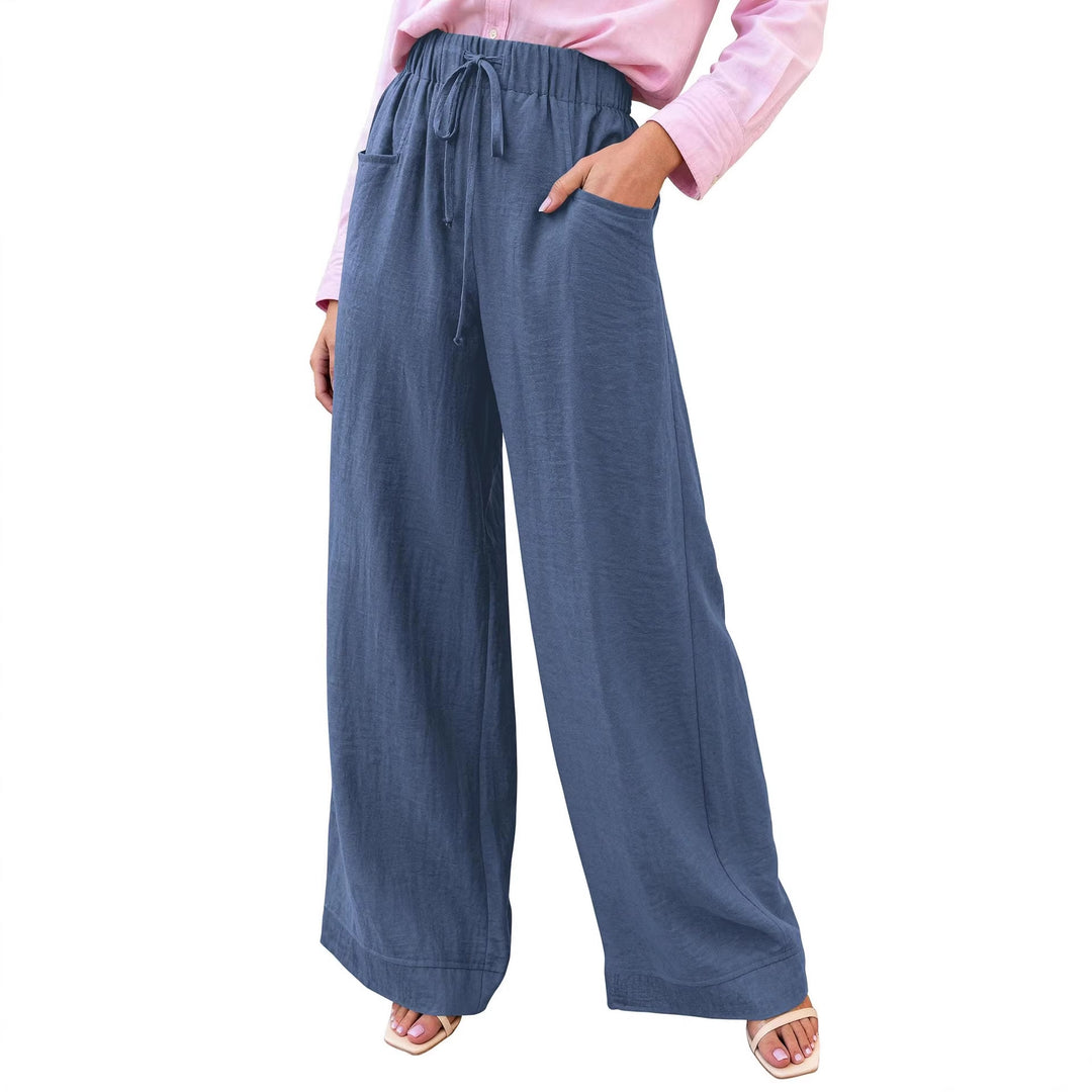 Damen Weit geschnittene Sommerhose mit elastischem Bund und frontalen Taschen EB