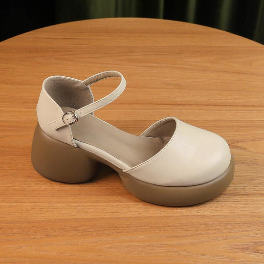 Damen Elegante Plateau Sandalen mit Riemenverschluss und runder Zehenpartie EB