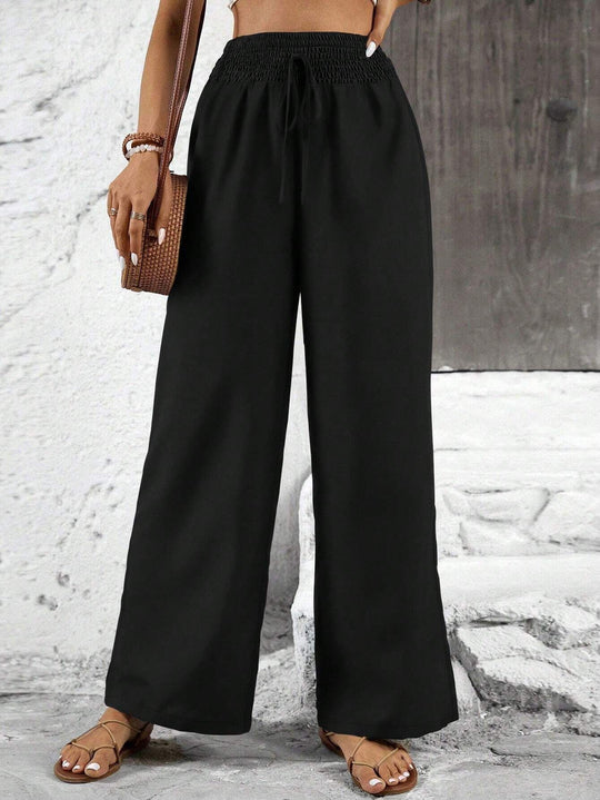 Damen weit geschnittene Sommerhose mit elastischem Bund und Kordelzug EB