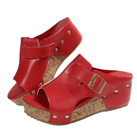 Damen modische Clogs mit verstellbarer Schnalle und korkähnlicher Sohle EB