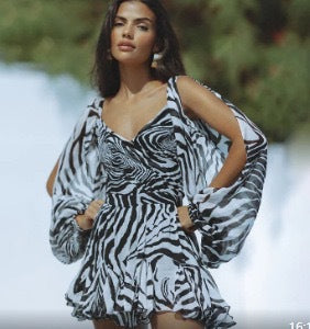 Damen Wickelkleid mit fließenden Ärmeln und Leopardenmuster EB