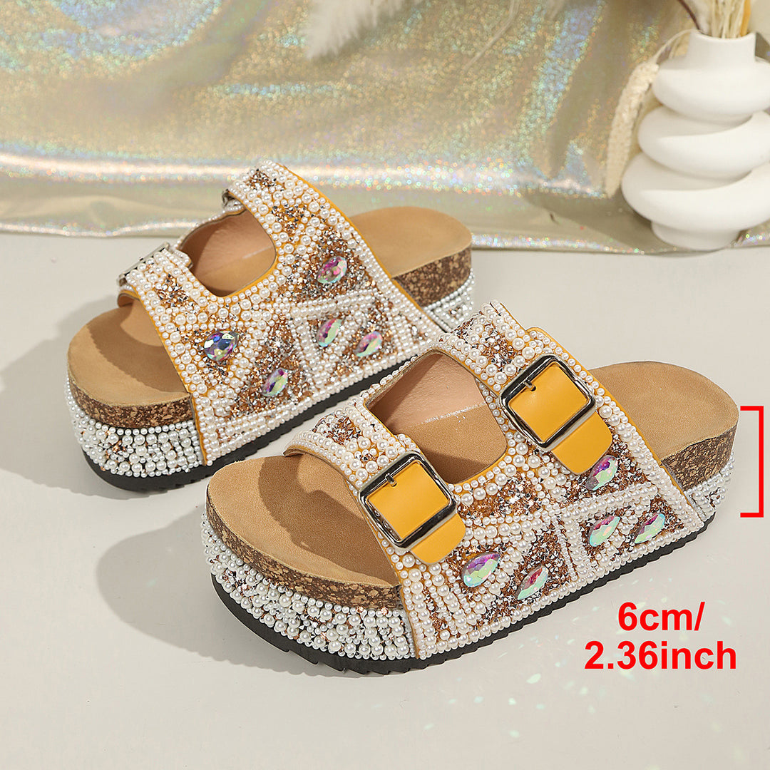 Damen Glamouröse Plateau-Sandalen mit funkelnden Strassdetails und komfortabler Sohle EB