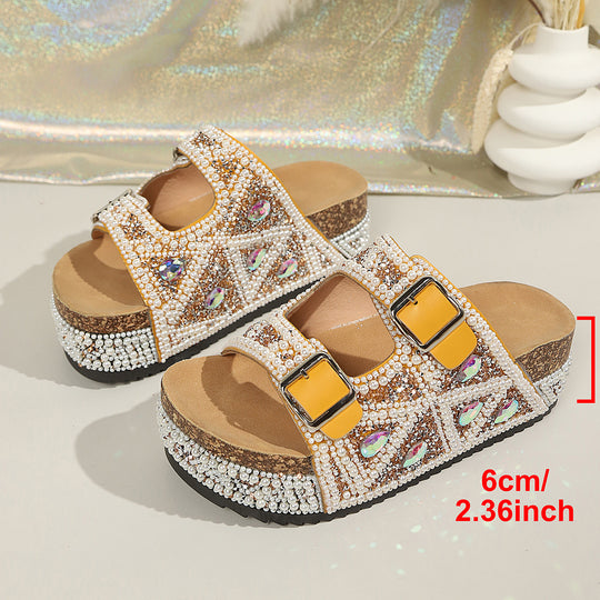 Damen Glamouröse Plateau-Sandalen mit funkelnden Strassdetails und komfortabler Sohle EB