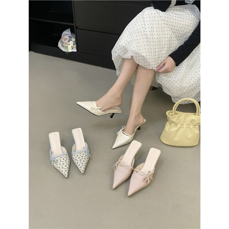 Damen elegante Mules mit zartem Schleifendetail EB