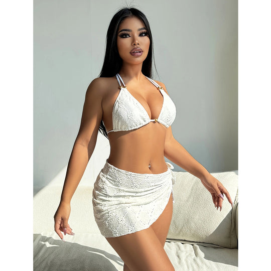 Damen Triangel-Bikini mit elegantem Wickelrock und zarten Details EB