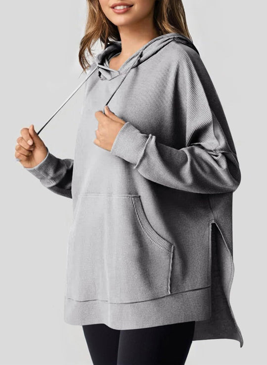 Damen lässiger Kapuzenpulli mit seitlichen Schlitzen und Kängurutasche EB