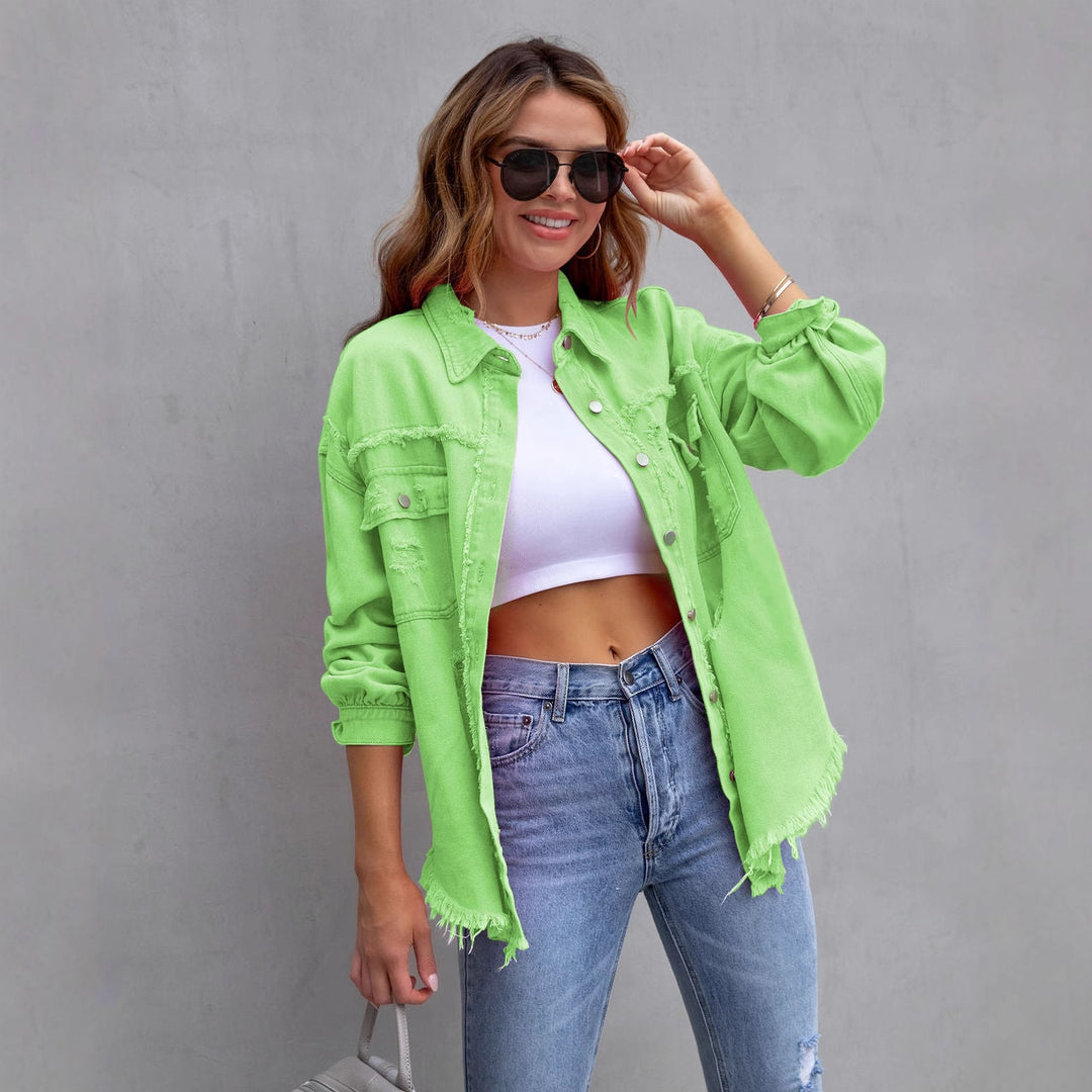 Damen Jeansjacke im lässigen Oversize-Schnitt mit fransigen Details EB