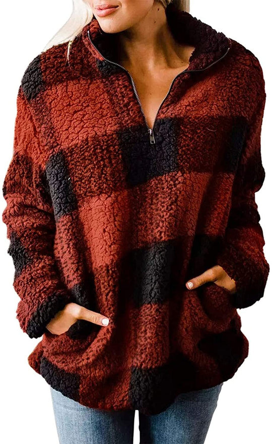 Damen gemütlicher Fleece-Pullover mit hochgeschlossenem Kragen EB
