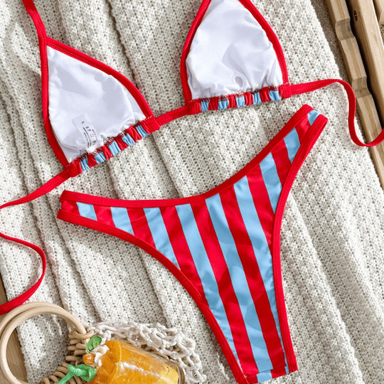 Damen Triangel-Bikini mit modischem Streifenmuster EB