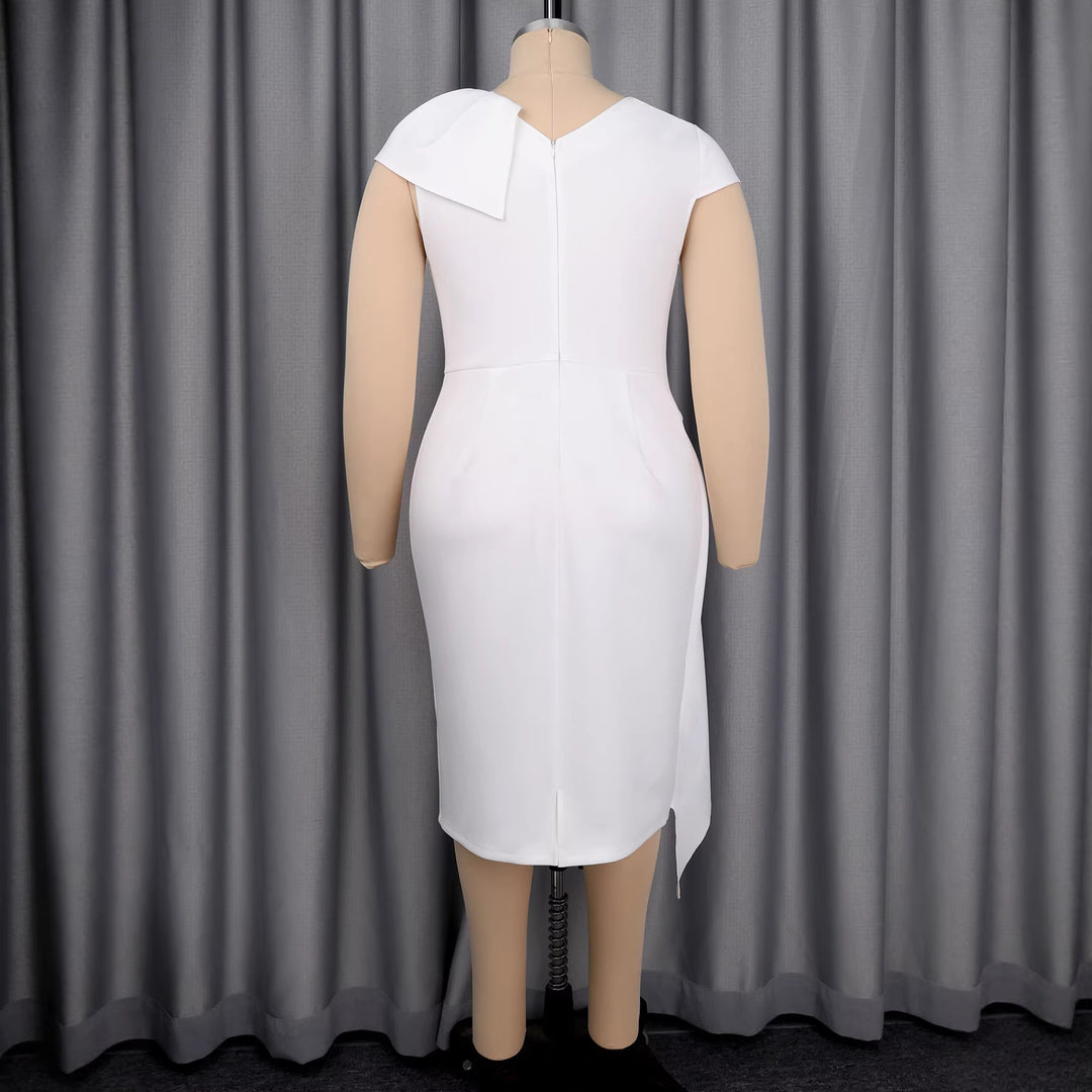 Damen elegantes Wickelkleid mit Rüschenkante und funkelnden Knopfdetails EB