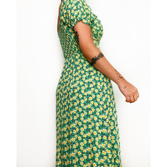 Damen Elegantes Maxikleid mit herzförmigem Ausschnitt und floralen Details EB