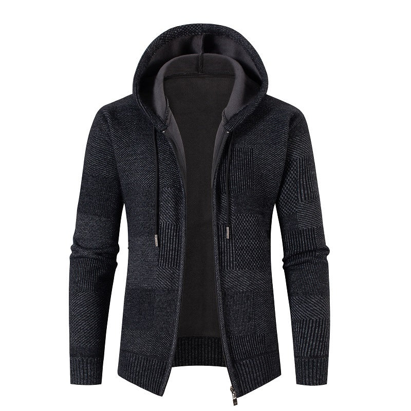 Herren lässiger Strickjacke mit modernem Strukturdesign und Kapuze EB